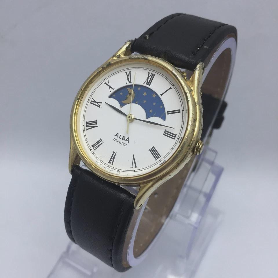 Seiko Alba Y145-7000 Quartz Moon Phase Vintage Men's Watch - Etsy