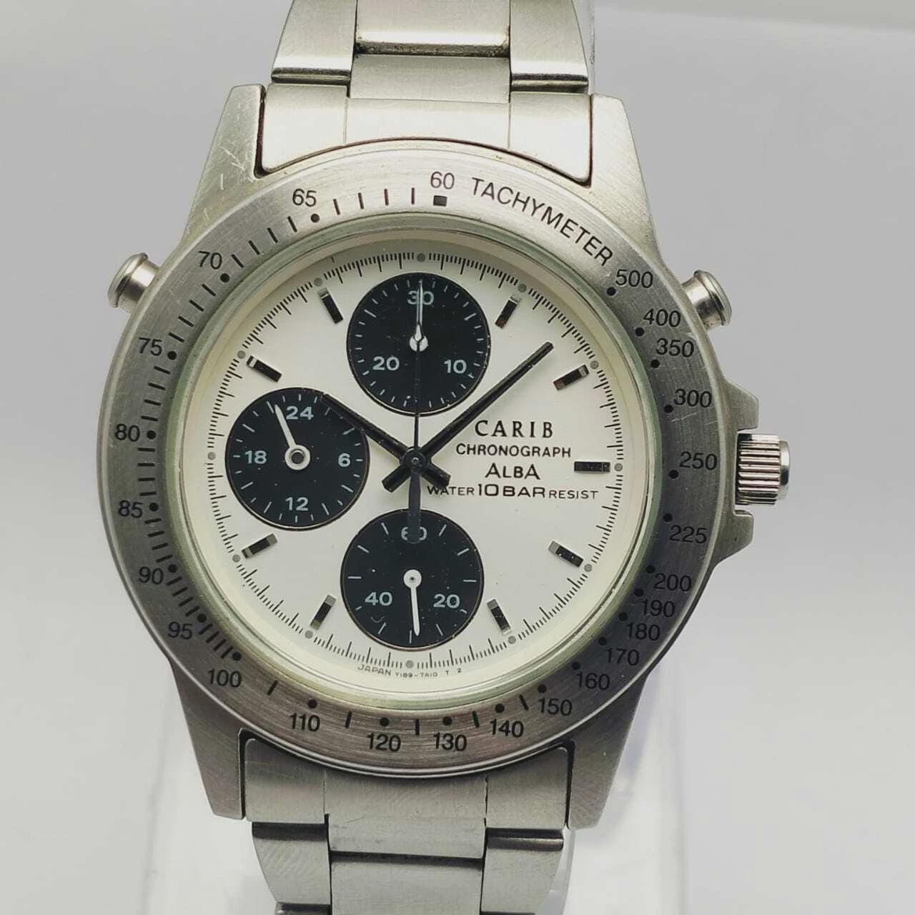 Seiko Alba CARIB Y189-7A10 Panda Dial Chronograph Quartz Vintage 