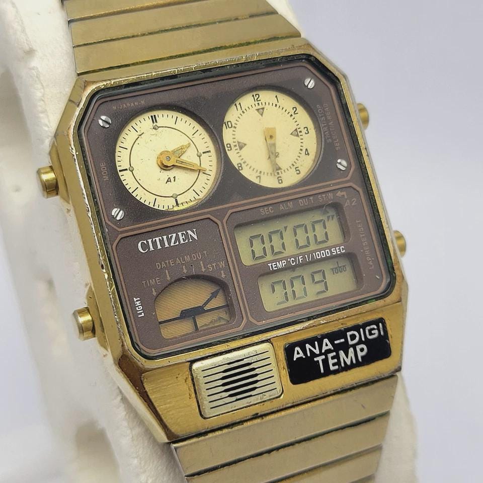 Citizen Ana-digi Temp 8988-001971 Quartz Alarm Chronograph Vintage