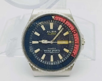 Seiko Alba Y960-6020 Alarm Quartz Pepsi Bezel Vintage Sports Watch For Parts