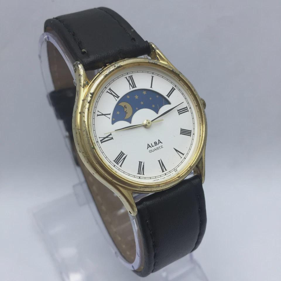 【希少/ヴィンテージ】SEIKO ALBA 腕時計ASSIST & SHOOT Seiko Alba Y145-7000 Quartz Moon Phase Vintage Men's Watch - Etsy