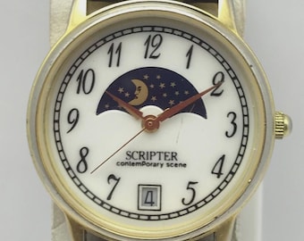 Seiko Moon Phase Watch Women 24mm White Dial Gold Tone 4K22-0050 Vintage Rare Vintage Seiko Quartz Moon Phase Womens Watch 4K22 0050  main image 4