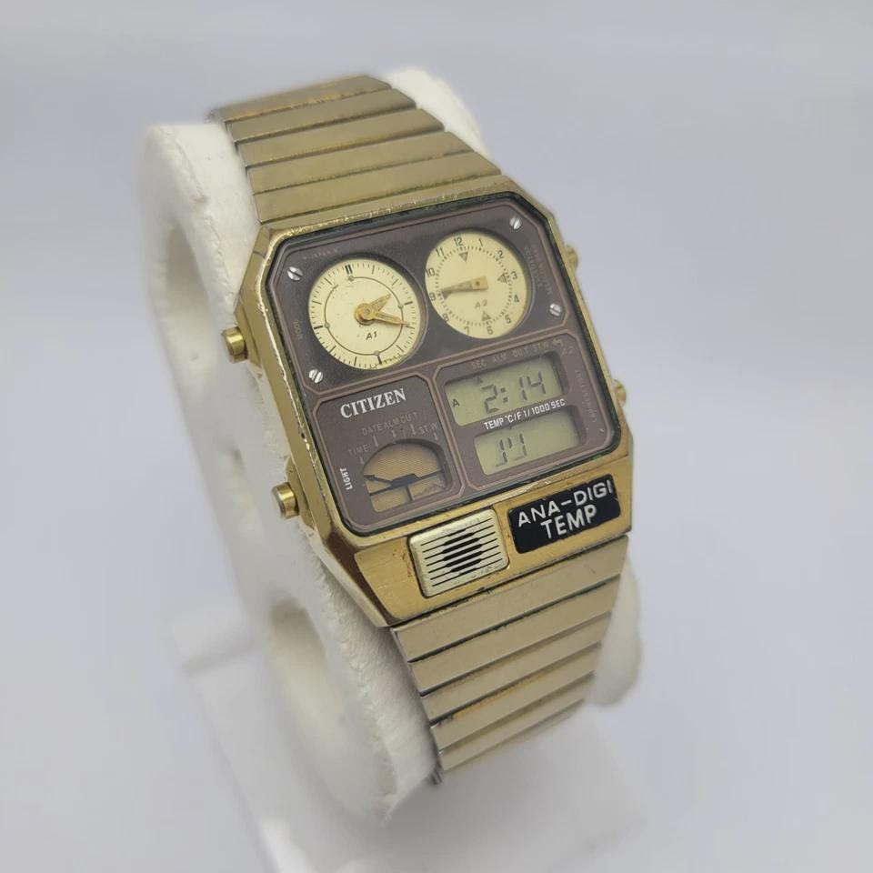 Citizen Ana-digi Temp 8988-001971 Quartz Alarm Chronograph Vintage