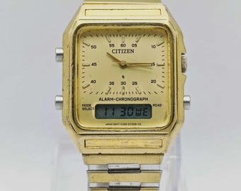 【稼働】 シチズン アナデジテンプ 1980年代 ヴィンテージ メンズ 腕時計 ヴィンテージ シチズン アナデジ アラーム クロノグラフ ウォッチ