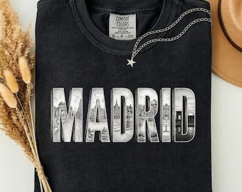Madrid Cityscape Sketch T-Shirt – Vintage Comfort Colors Spain Souvenir