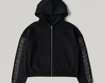 Herren Schwarzer Strass Trainingsanzug – Luxus Hoodie & Jogger mit weitem Bein von ZaidAura