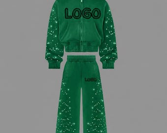 Rhinestone Y2K Velour Tracksuit | Star Sparkle Hoodie & Wide Leg Pants