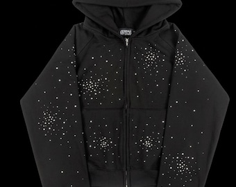 Rhinestone Galaxy Hoodie, Sparkly Streetwear Jacket