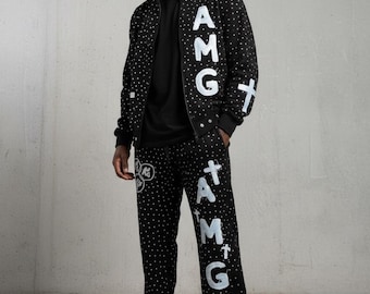 Custom " Black Studded Tracksuit | Street wear Set | Rhinestone Hoodie & Joggers by ZaidAura.