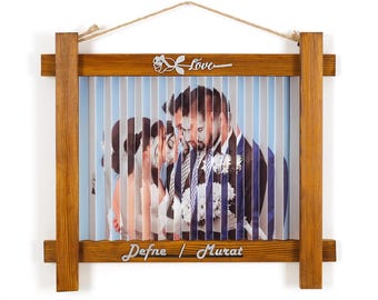 Personalized Agamograph Photo Frame: Custom Dual Image Wooden Wall Art