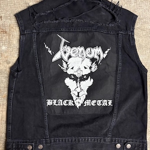Venom - Black Metal - Vintage återvunnen Levi's denimstridsväst – Handgjord unik artikel