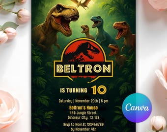 Editable Dinosaur Birthday Invitation, Jurassic Party Invite, T-Rex Birthday Invitation, Dino World Printable Template, Kids Invitation
