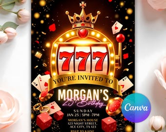 Casino Birthday Invitation, Poker Theme Party Invite, Editable Casino Night Template, Adult Birthday Printable