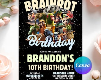 Italian Brainrot Birthday Invitation, Digital Invitation, Birthday Invitation, Canva Template Invitation, Editable, Digital Download