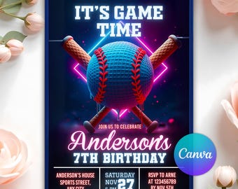 Baseball Ice Cream Drip Birthday Invitation, Baseball Ice Cream Neon Party, Baseball Drip Invite, Ice Cream Drip Invite, Editable Canva