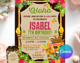 Aloha Luau Invitation, Luau Birthday Invitation, Luau Party Invitation, Luau Invitation, Hawaiian Birthday Invitation, Instant Download