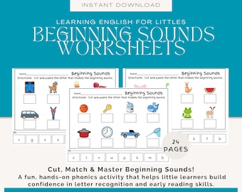 Anfangstöne Buchstabenkennung Arbeitsblätter | Phonics Cut and Paste druckbare PDF-Datei
