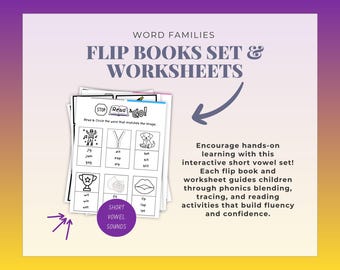 Word Families Flip Book Sets & Worksheets - Short Vowels Sounds