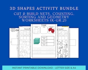 3D Shapes Activity Book | Cut & Build Nets, Counting, Sorting and Geometry Worksheets | K–Grade 2