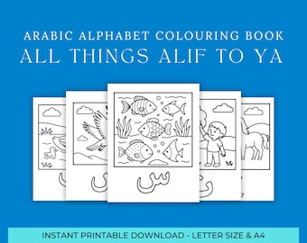 Arabic Alphabet Colouring Book Alif to Ya | Learn Arabic Letters Printable PDF