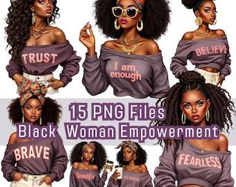 Black Woman Empowerment Clipart, 15 PNG, gezellige trui, African American Woman, motiverend (digitale download)