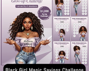 A6 Black Girl Savings Challenge Printable, Finance Planner (Digital Download)