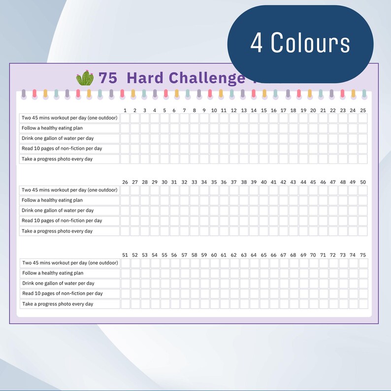 75 Hard Challenge Tracker Printable, A4, Editable Canva Template ...