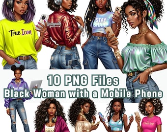 Black Woman Clipart, 10 PNG, Melanin Boss Lady Illustrations (Digital Download)