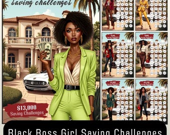 A6 Black Boss Girl Savings Challenge Printable, Cash Tracker (Digital Download)