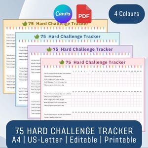 75 Hard Challenge Tracker Printable, A4, Editable Canva Template, Fitness & Wellness Planner (Digital Download)