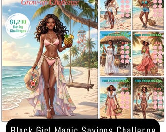 A6 Black Girl Magic Savings Challenge, Money Tracker, Cash Envelope (Digital Download)