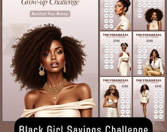 A5 Black Girl Savings Challenge Printable, Cash Stuffing Tracker (Digital Download)