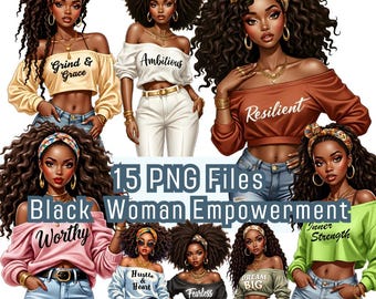 Black Woman Empowerment Clipart, 15 PNG, gezellige trui, African American Woman, motiverend (digitale download)