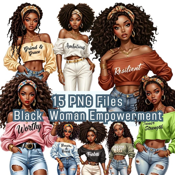 Black Woman Empowerment Clipart, 15 PNG, Cozy Sweater, African American Woman, Motivational (Digital Download)