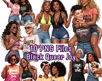 Black Queer Joy Clipart, 15 PNG, LGBTQ Black Women Couples, Pride Illustration (Digital Download)