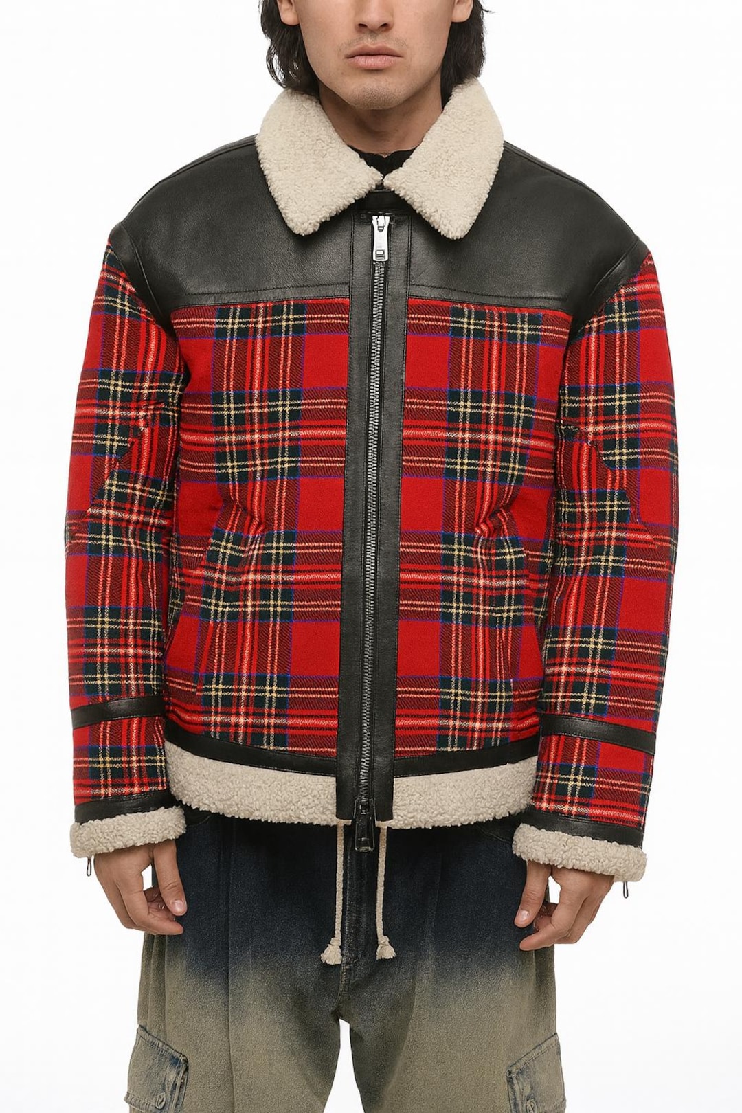 Men's Royal Stewart Tartan Authentic shearling Leather Jacket - Etsy