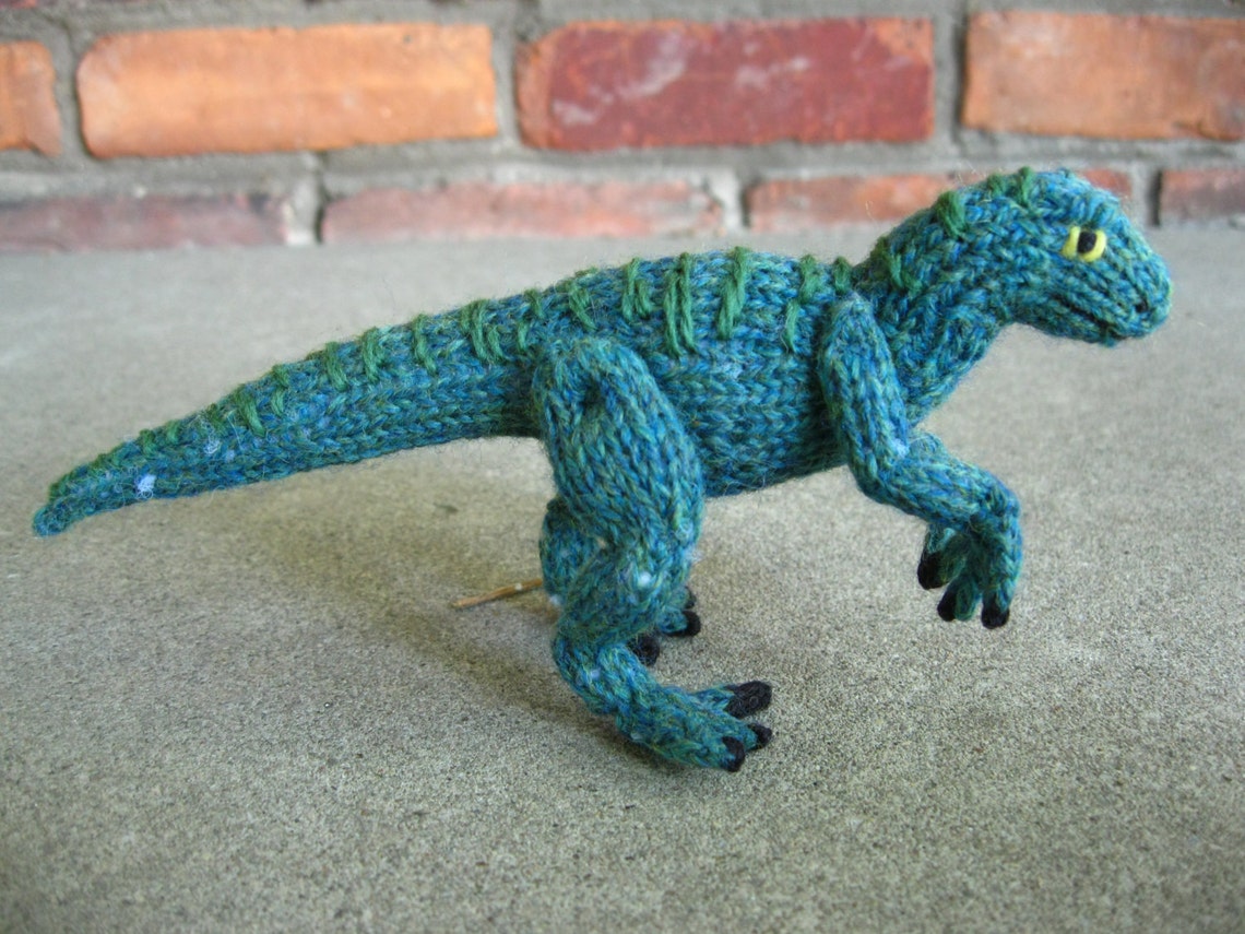 Tiny Knitted Velociraptor Pack Blue Charlie Echo and Delta | Etsy