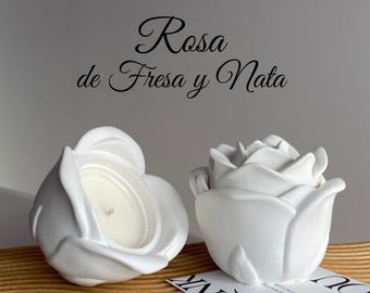 Rosa de Fresa y Nata | Vela aromática artesanal de soja en recipiente de resina ecológica | Regalo Día de la Madre | Decoración hogar