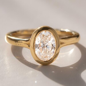 Solitaire Engagement Rings For Women, 2.5 Ct Oval Cut Moissanite, Wedding Bezel Set Ring, 14K Yellow Gold Plated, Party Wear Rings For Her