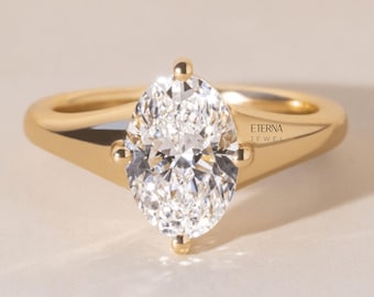 14K Gelbgold plattiert, Moissanite Solitaire Hochzeit Ring, Sterling Silber Verlobungsring, 2.50 Ct Oval Cut Moissanite personalisierte Geschenke