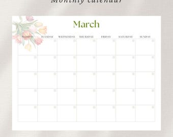 Illustrated printable calendar | Downloadable PDF monthly planner | Minimalist and decorative printable organizer