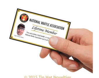 The official National Waffle Association Membership Card. Your mug and name printed on premium coated paper and laminated in plastic.