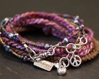 Peace and Kindness Karma Warrior Wrap Bracelet Necklace, empathic jewelry, more than skin deep, pay it forward, givingthroughjewelry