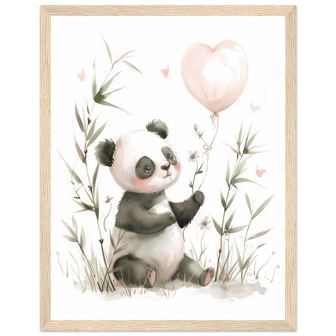 Watercolor Baby Panda Print – Nursery Wall Art With Heart Balloon, Cute ...