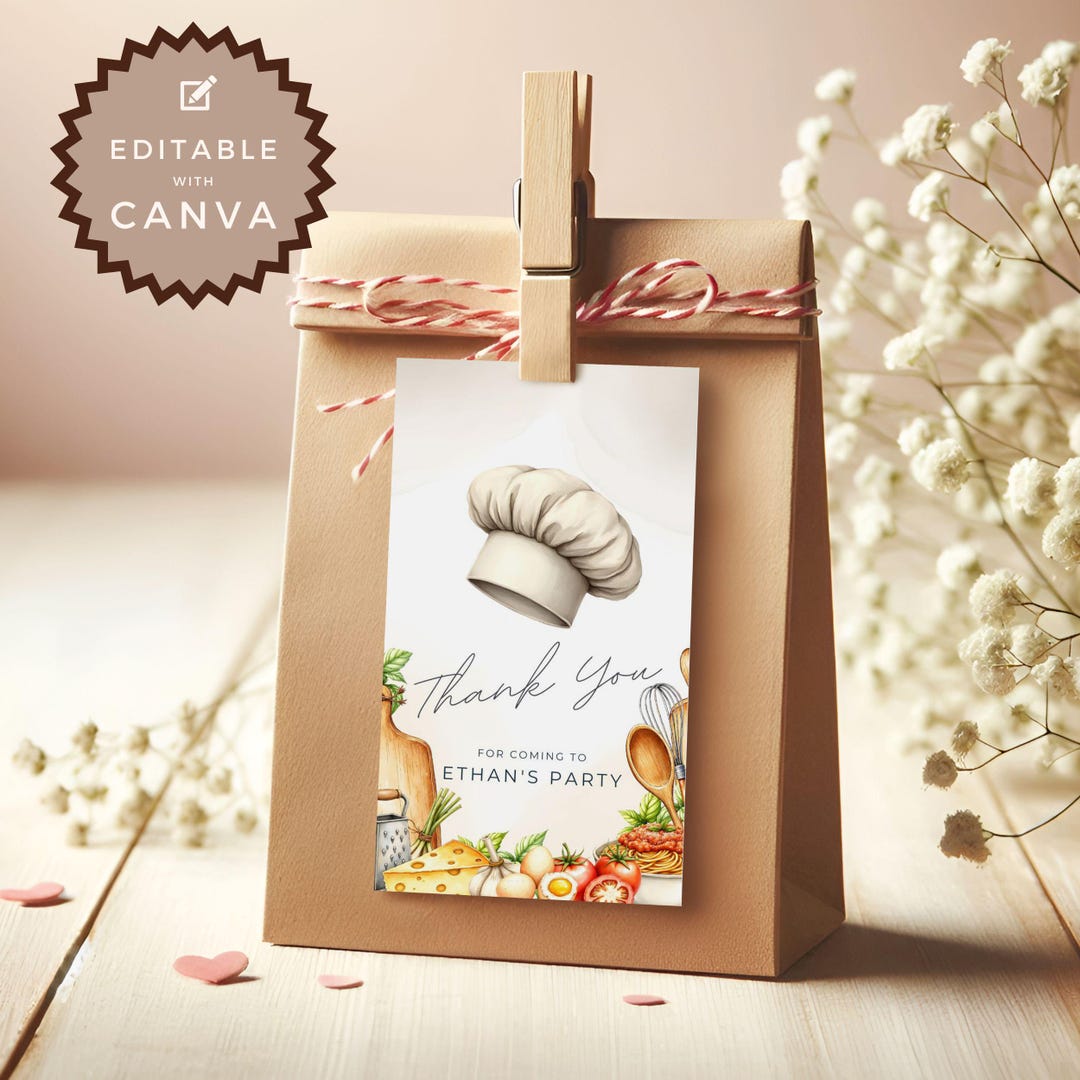 Little Chef Thank You Tag Template: Editable Canva Card for Baby Boy ...