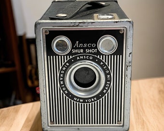 Vintage Film Box Camera - Ansco Shur Shot Art deco Box Camera - Check out our huge vintage camera collection