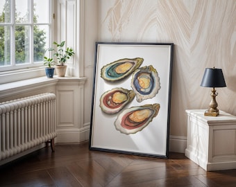 Impresión de pared de ostras elegantes – Decoración costera (Descarga digital)