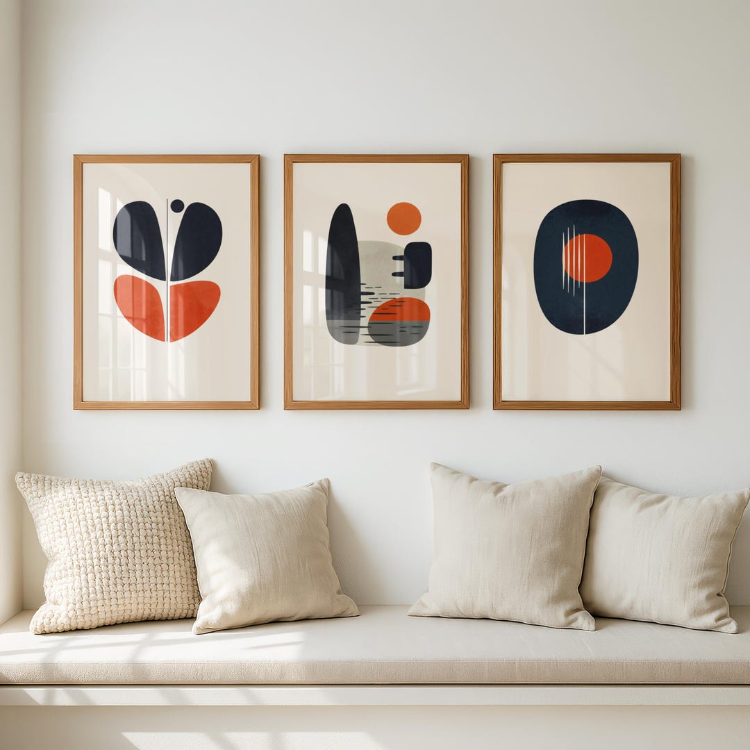 Mid Century Modern Wall Art Print - Boho Scandi Decor | Set of 3 Prints ...