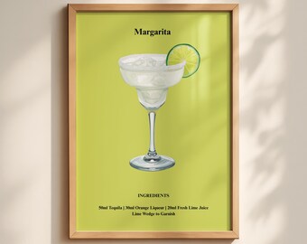 Margarita-cocktailrecept afdrukken | Barkeukenkunst | Digitale kunst | Kenmerkend feestdrankje | Martini-afdruk