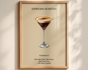 Espresso Martini Cocktail Poster | Digital Art | Party Signature Drink | Martini Print